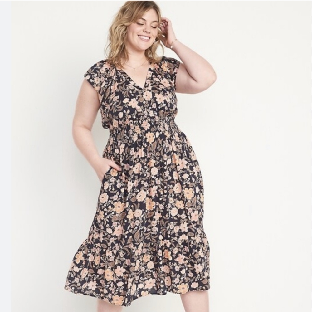 Old Navy Waist Defined Smocked Flutter Sleeve Midi Dress 3X